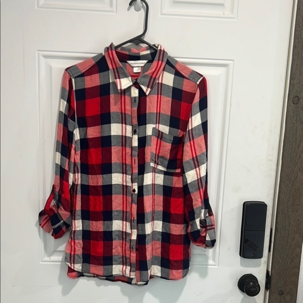 Christopher & Banks Red and Blue Plaid Button Down Shirt